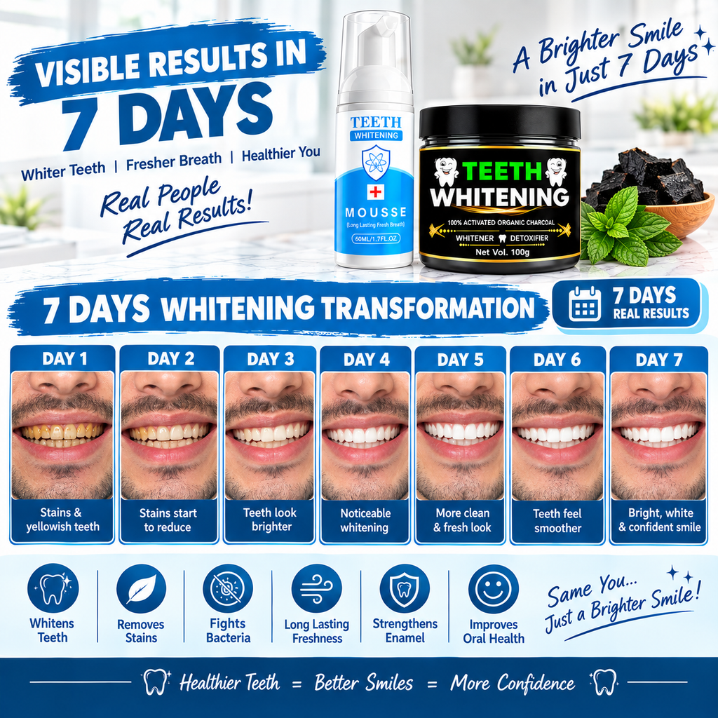 TRUSON Teeth Whitening Combo Pack | Whitening Mousse 60ml + Charcoal Powder 100g